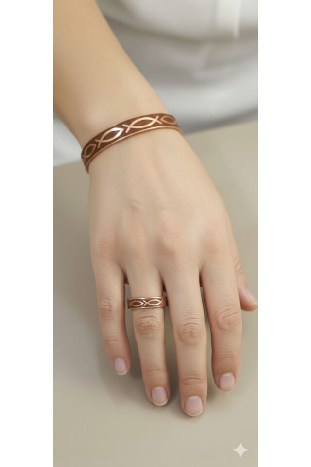 Bolluk ve Sonsuzluk Simgesi Özel Bakır Set Saf Bakır bileklik ve yüzük İNCE