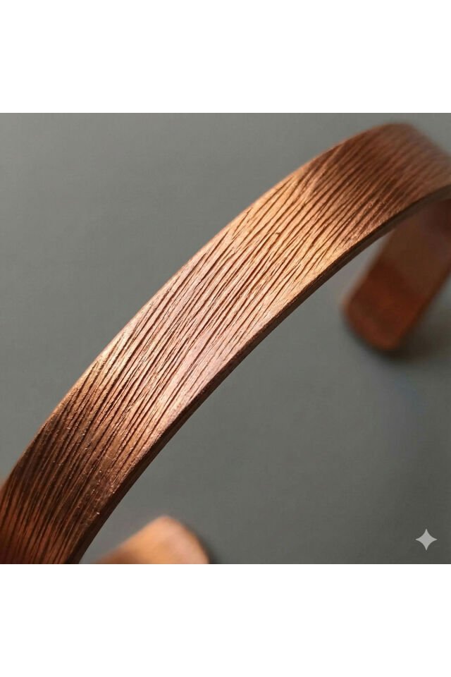 İÇİ MÜHÜRLÜ Doğal bakır Çizgili Dokulu Ayarlanabilir Saf Bakır Kelepçe Bileklik şık ve Muhteşem